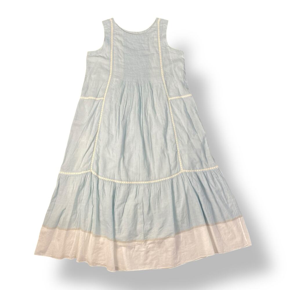 EKA Handmade‎ in India Cotton Dress Small Blue White Sleeveless Boho Cottagecore